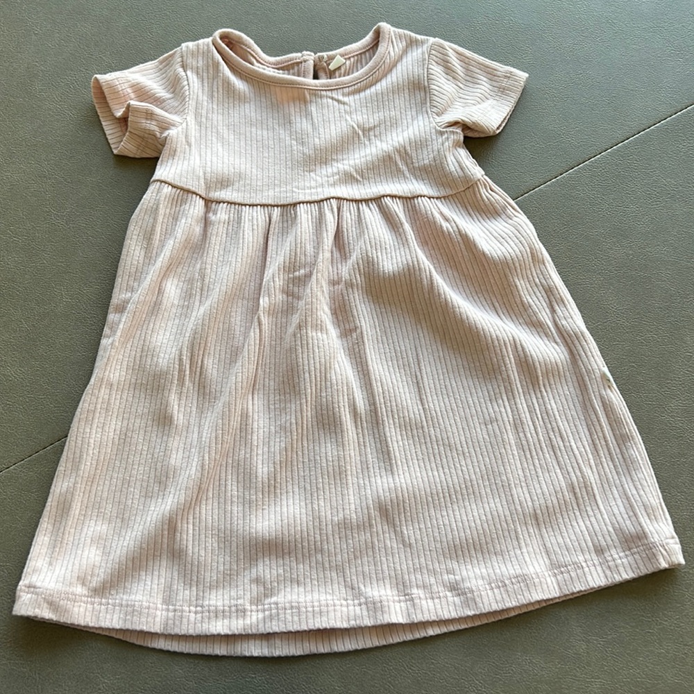Pink Ribbed Baby Girl Mori Dress